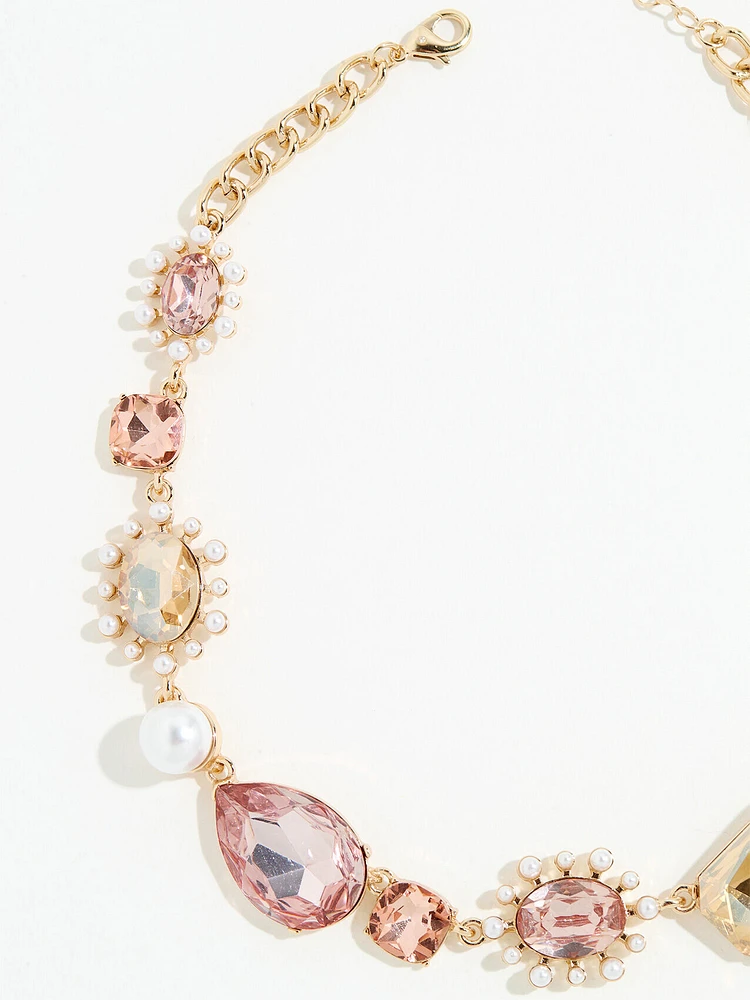 Short Statement Necklace with Pink Crystals