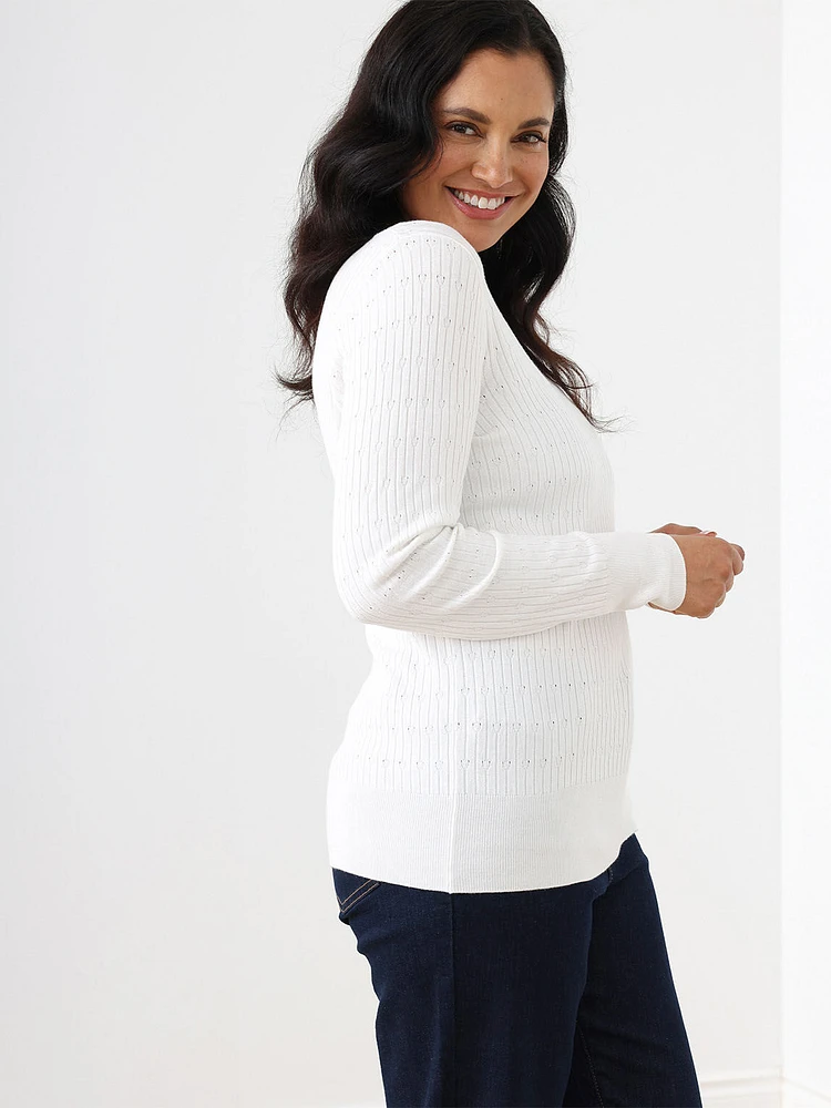 Long Sleeve Pointelle Pullover Sweater