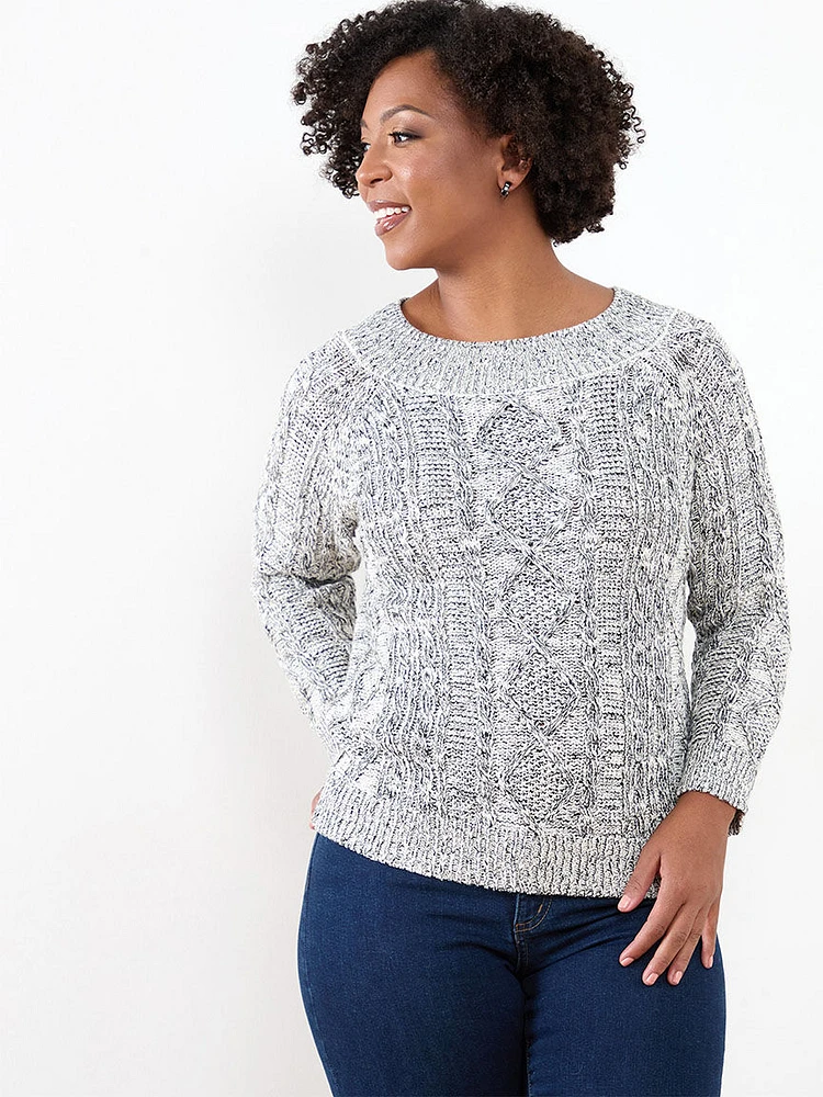 Petite Speckle Cable Knit Pullover Sweater