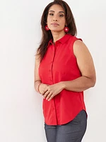 Petite Sleeveless Collared Blouse