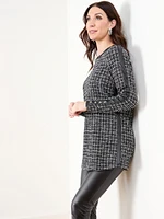 Jacquard Stretch Tunic with Pleather Trim