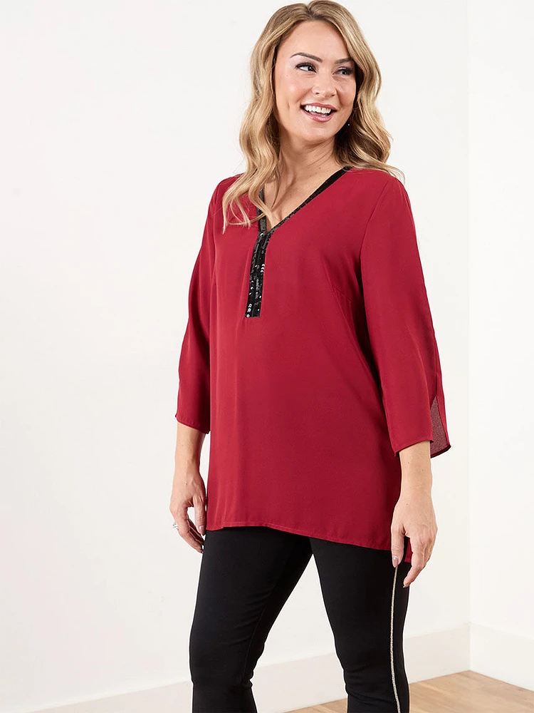 Petite V-Neck Tunic Blouse