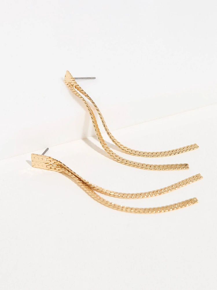 Gold Snake Chain Tassel Earrings