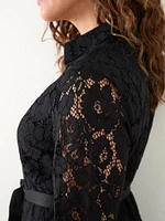 Black Lace Shirt Dress with Tie Belt