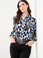 Button Front Blouse with Ruched Cuffs