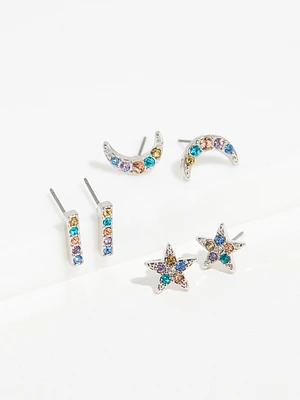 Silver Stud Multi Design Earring Pack