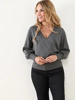 Petite Knit Blouson Sleeve Wrap Pull-Over Sweater