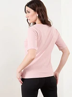 Round Neck Elbow Sleeve Top