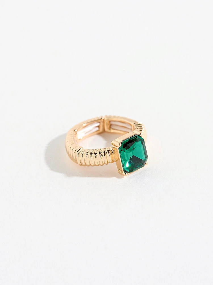 Gold Stretch Ring with Emerald Stone