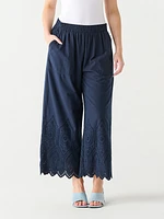 Wide-Leg Eyelet Cropped Pant