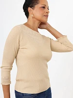 3/4 Sleeve Pointelle Knit Sweater