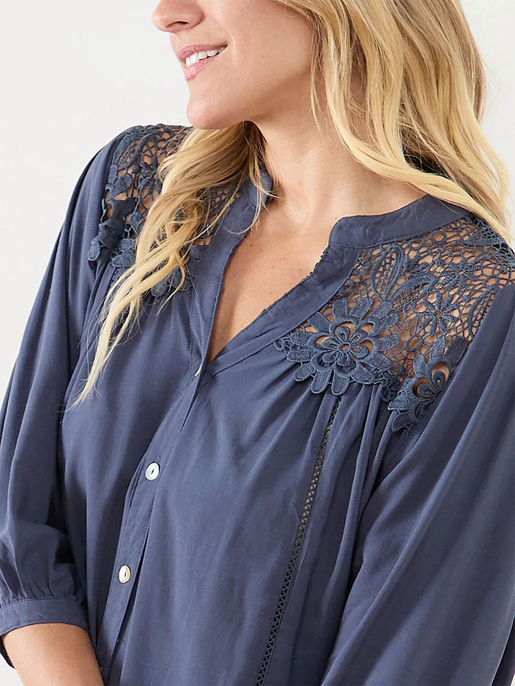 V-Neck Button Front Tunic Blouse