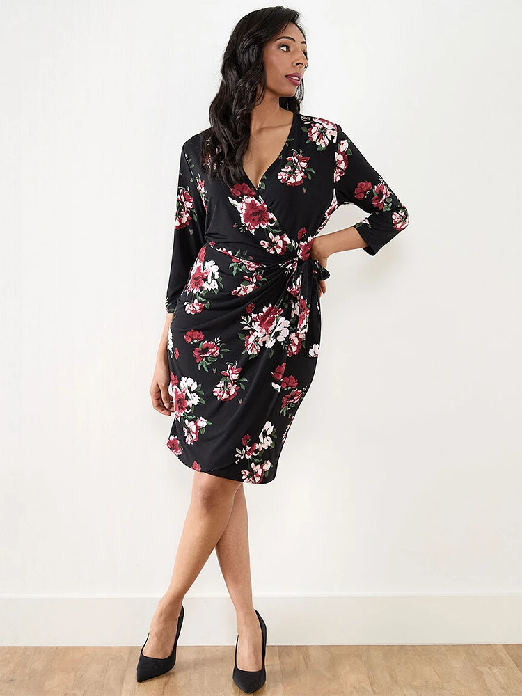 Petite Luxe Stretch Faux Wrap Dress