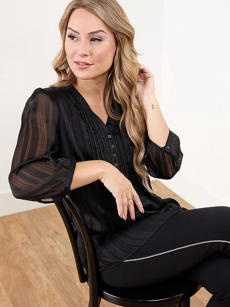 Petite Pullover V-Neck Tunic Blouse