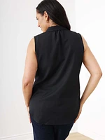 Sleeveless Collared Button Front Blouse Black