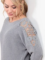 Petite Lace & Rhinestone Sweater