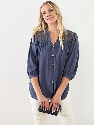 V-Neck Button Front Tunic Blouse