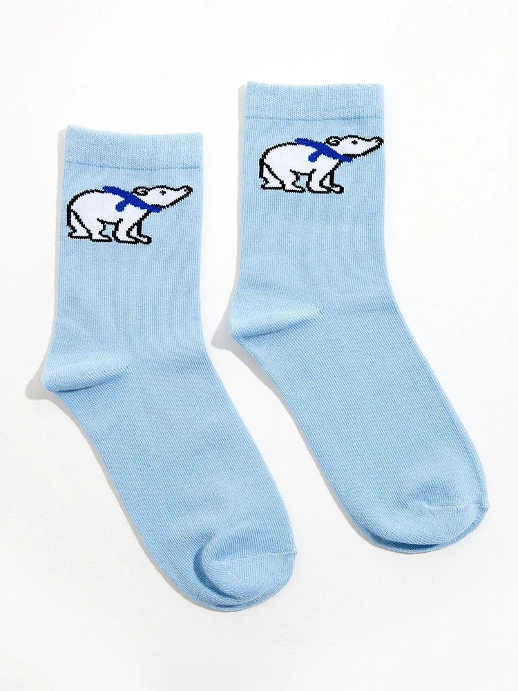 Powder Blue Polar Bear Crew Socks