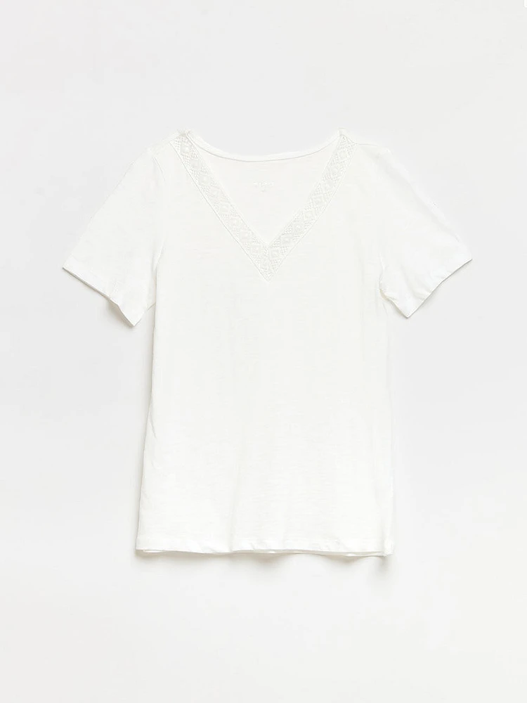 Short Sleeve Crochet V-Neck Shirt