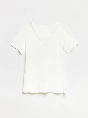 Short Sleeve Crochet V-Neck Shirt