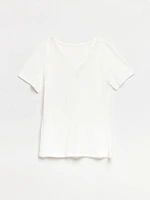 Short Sleeve Crochet V-Neck Shirt