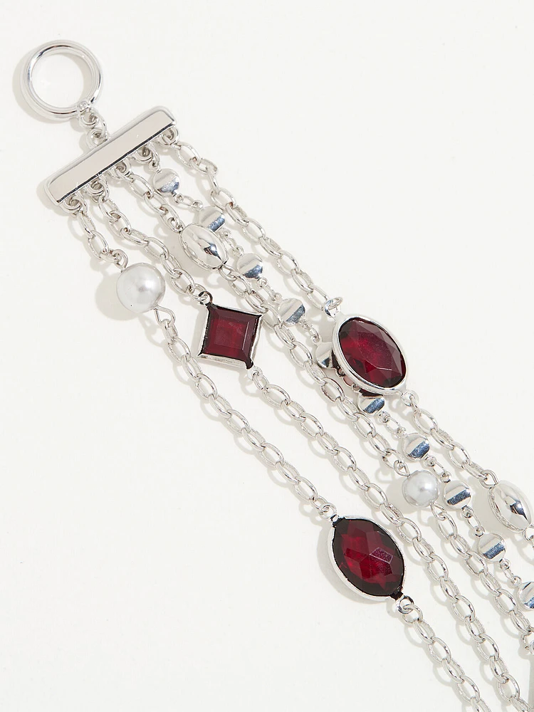 Silver & Cranberry Layered Bracelet