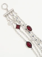 Silver & Cranberry Layered Bracelet