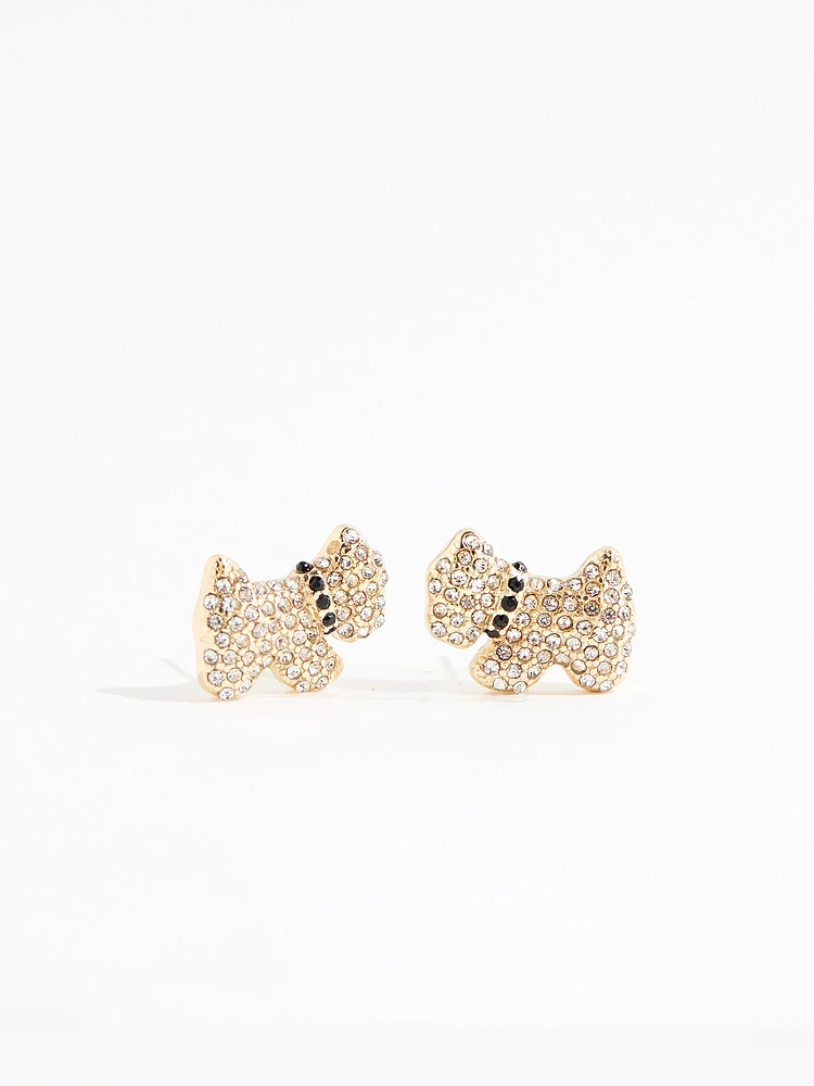 Gold Pavé Scottie Dog Earrings