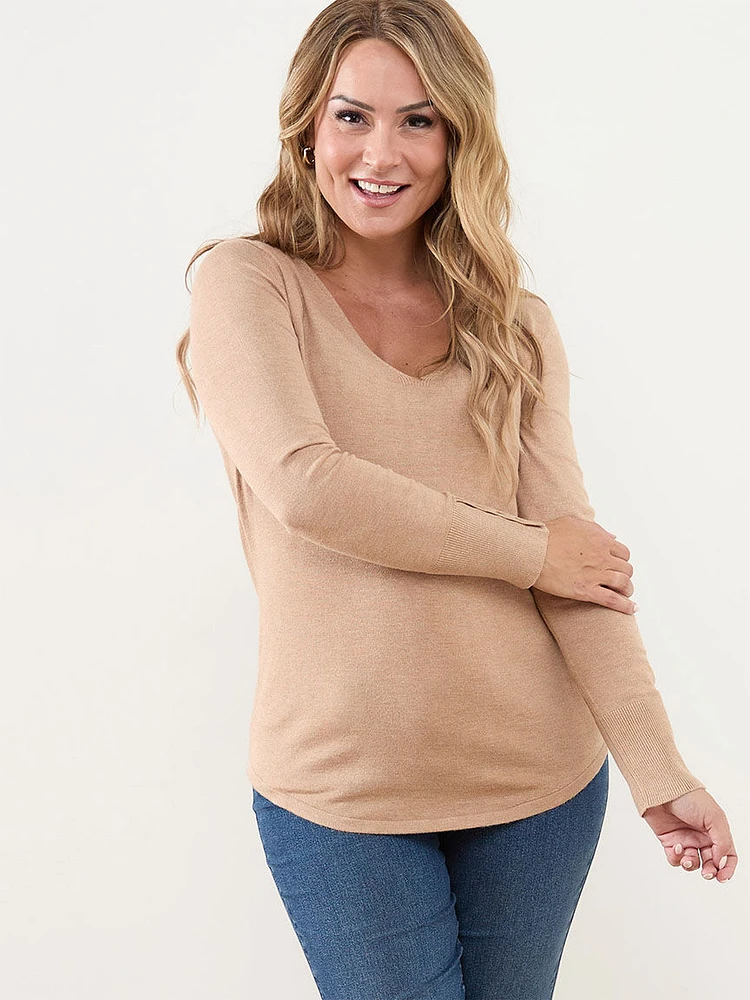 Petite Long Sleeve V-Neck Pullover Sweater