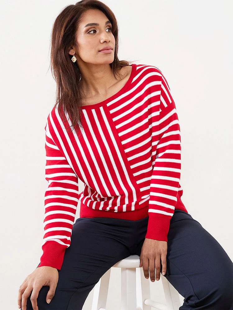 Petite Drop Sleeve Striped Sweater