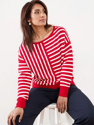 Petite Drop Sleeve Striped Sweater