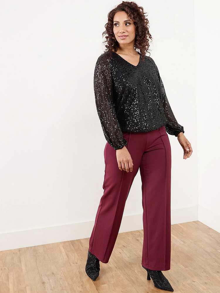 Petite V-Neck Sequin Blouse