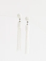 White Sea Bead Long Tassel Earrings