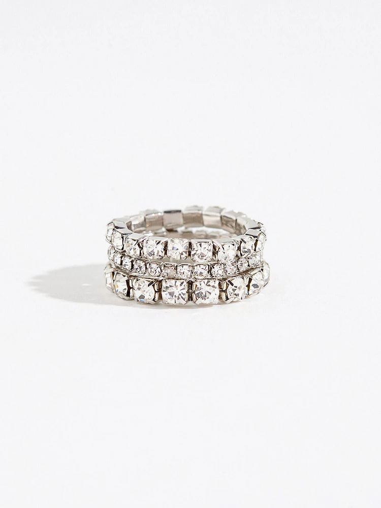 Silver Rhinestone Stackable Stretch Rings