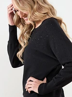 Studded Boatneck Pullover Sweater