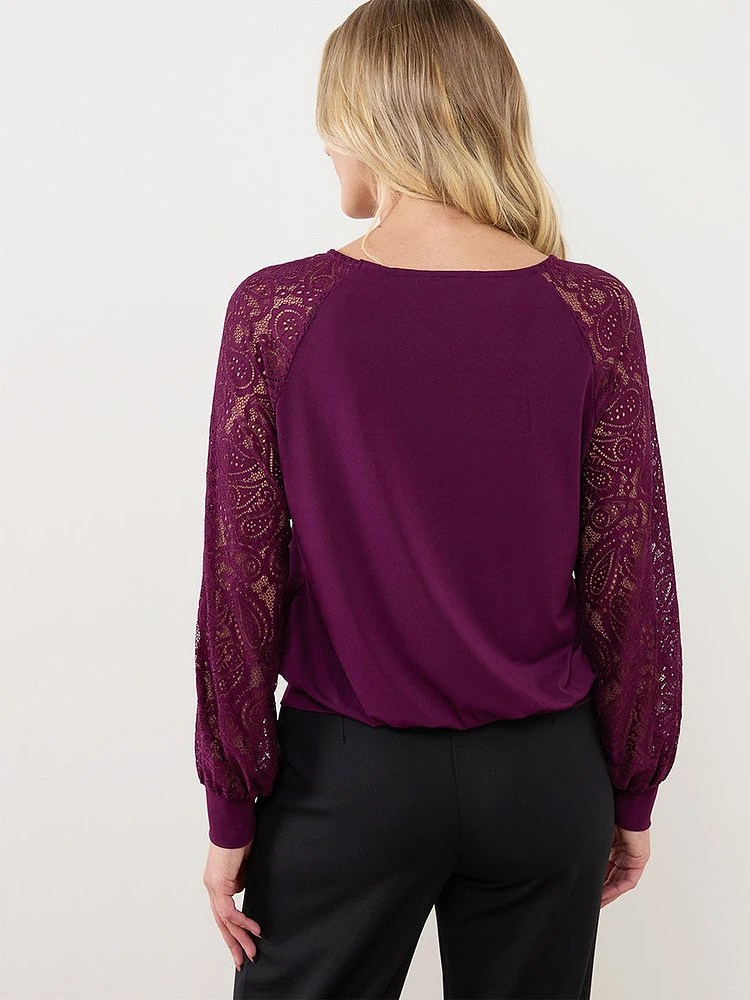 Lace Sleeve V-Neck Top