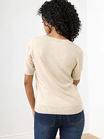 Petite Elbow Sleeve Deep U-Neck Sweater