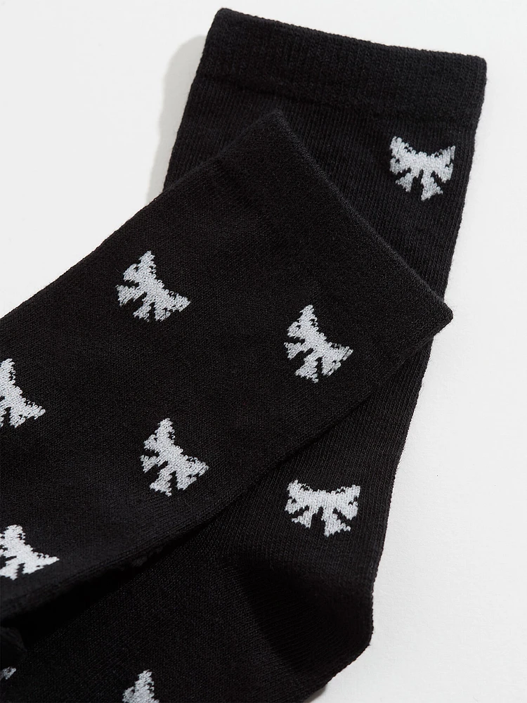 Bow Pattern Black Crew Socks