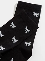 Bow Pattern Black Crew Socks