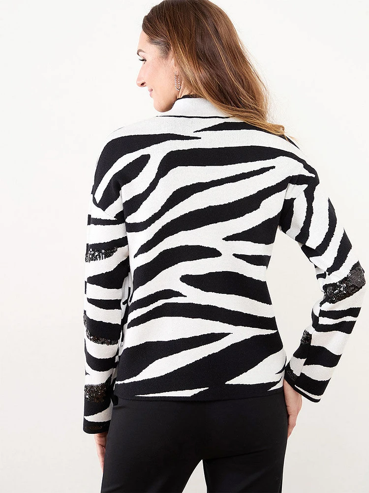 Mockneck Sequined Zebra Sweater