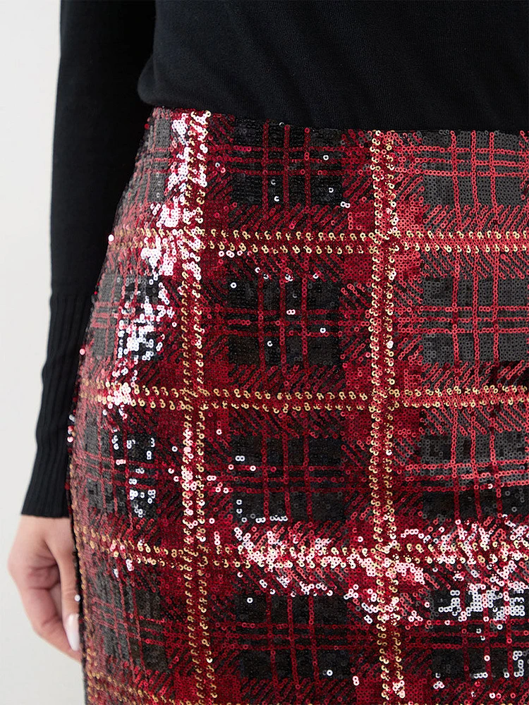 Short Sequin Plaid Skirt