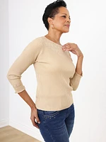 3/4 Sleeve Pointelle Knit Sweater