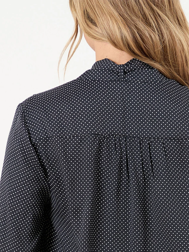 Petite Long Sleeve Blouse with Removable Bow