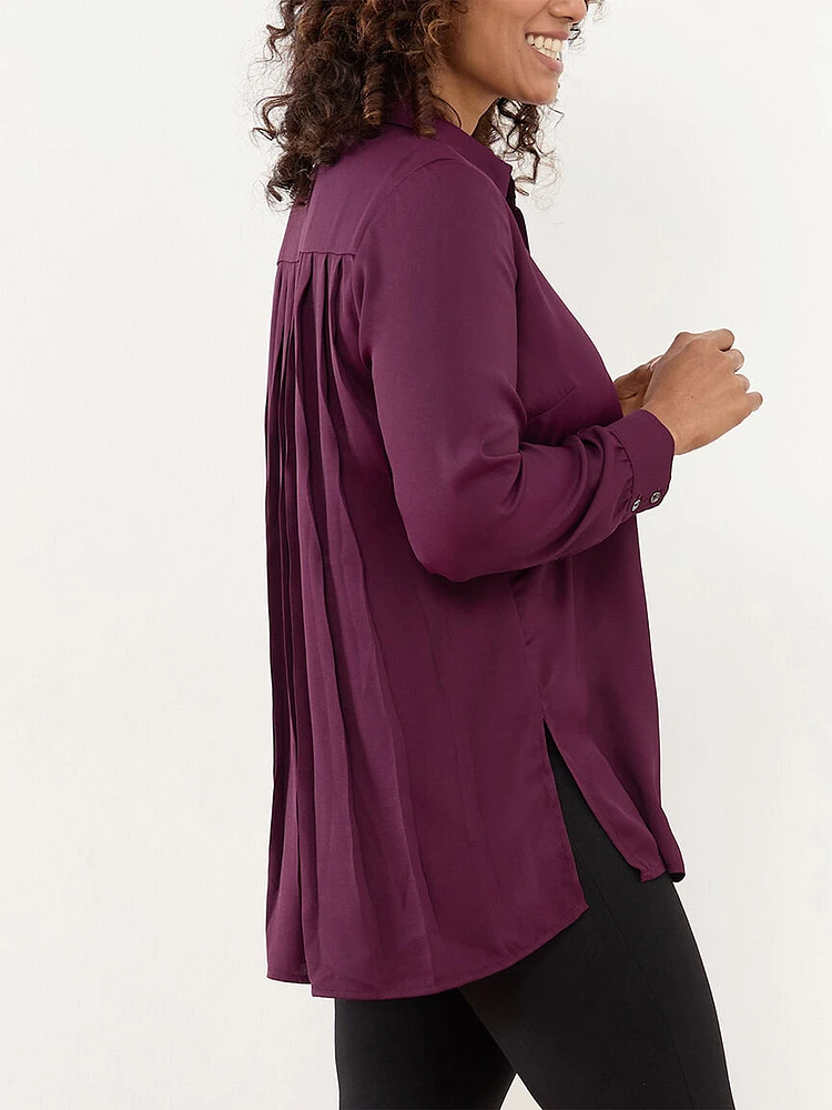 Petite Long Sleeve Pleated Back Tunic Blouse