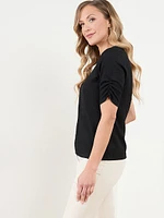 Textured Ruched-Sleeve Top