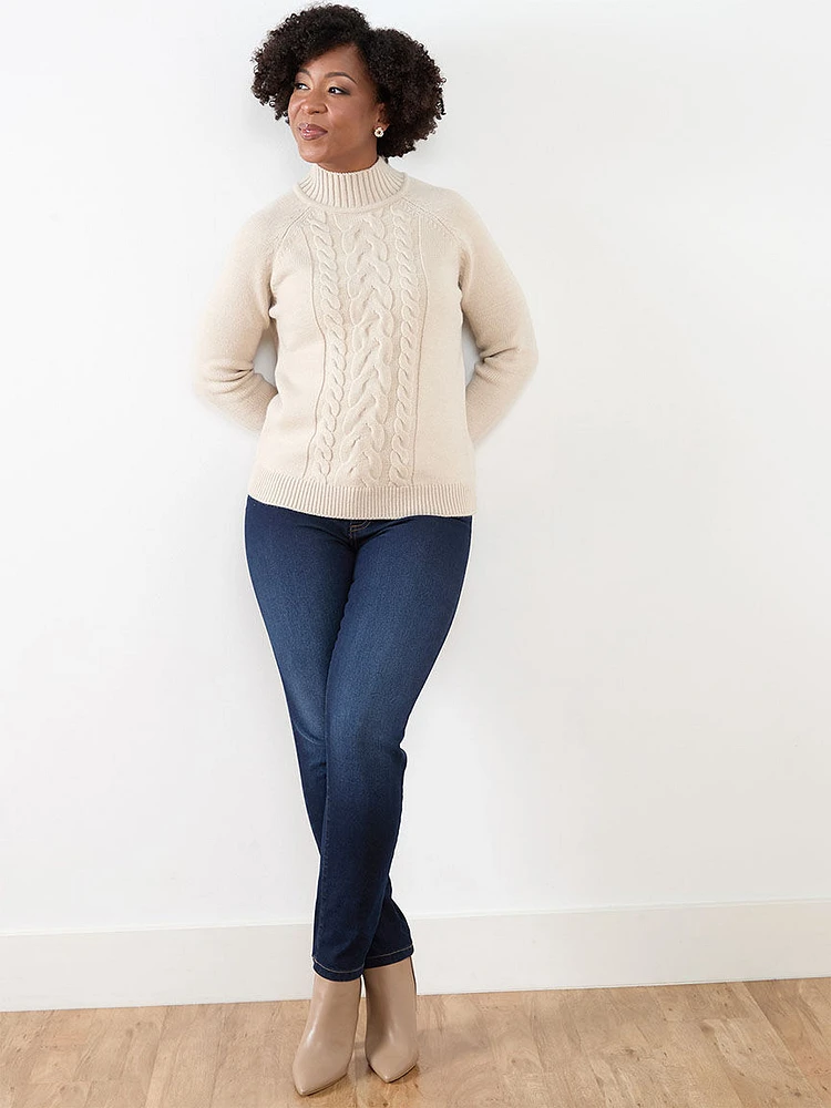 Petite Mock Neck Cable Knit Sweater