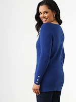 Ottoman Stitch Boatneck-Tunic with Cuff Buttons