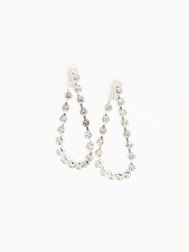 Silver Rhinestone Chain Earrings