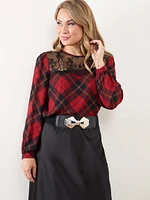 Petite Plaid Blouse with Lace