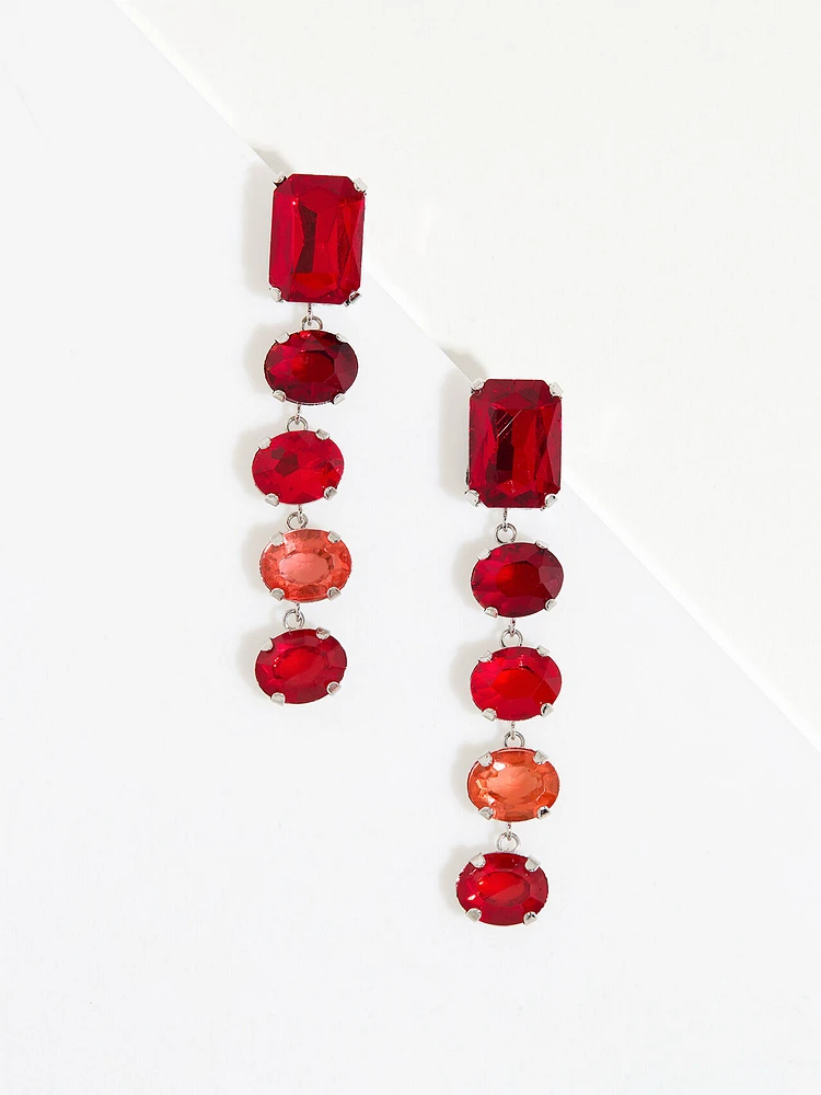 Faceted Crimson Stone Dangle Earrings